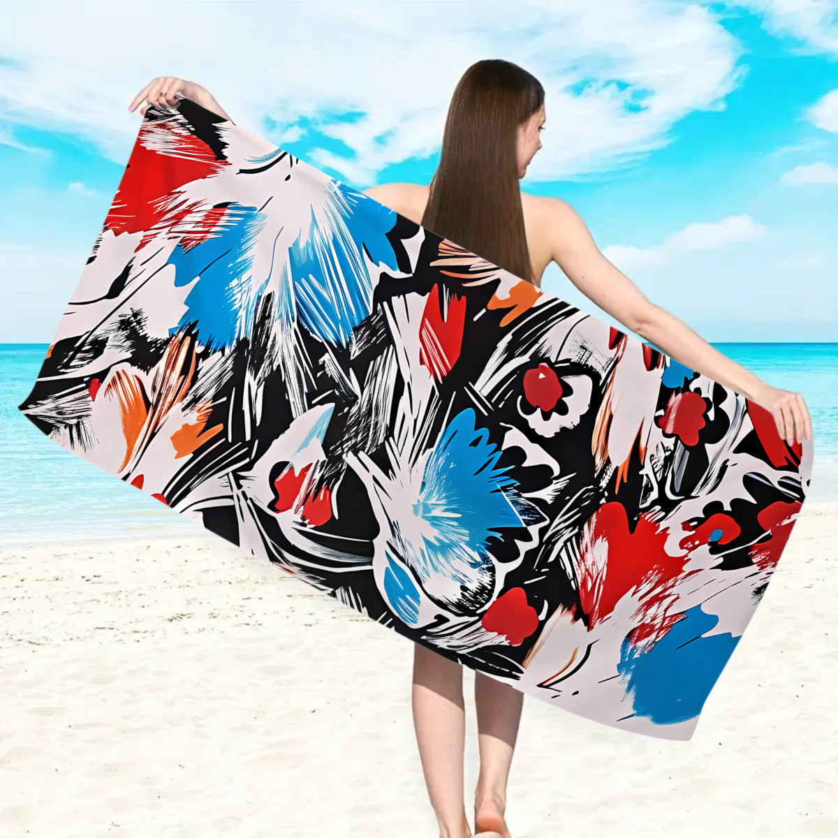 Strandtuch mit floraler Aquarellgestaltung Brehn