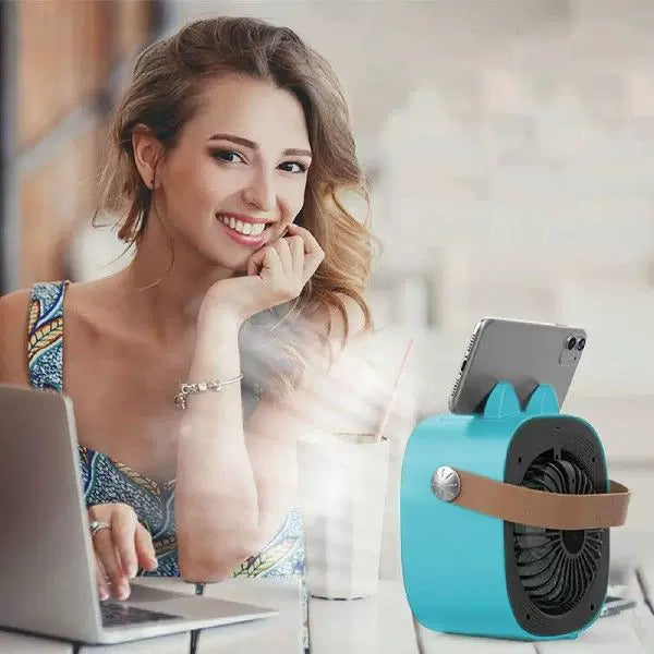 Unisex Einheitsgröße kompakter USB wiederaufladbarer persönlicher Nebelkühler mit verstellbarem Gitterluftbefeuchter und Leder-Tragegurt Brehn