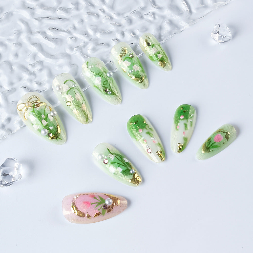 Elegante florale Stiletto Press-On Nägel Brehn