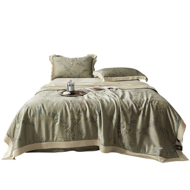Luxuriöse Satin-Bettüberwurf-Garnitur mit floraler Jacquard-Stickerei Brehn