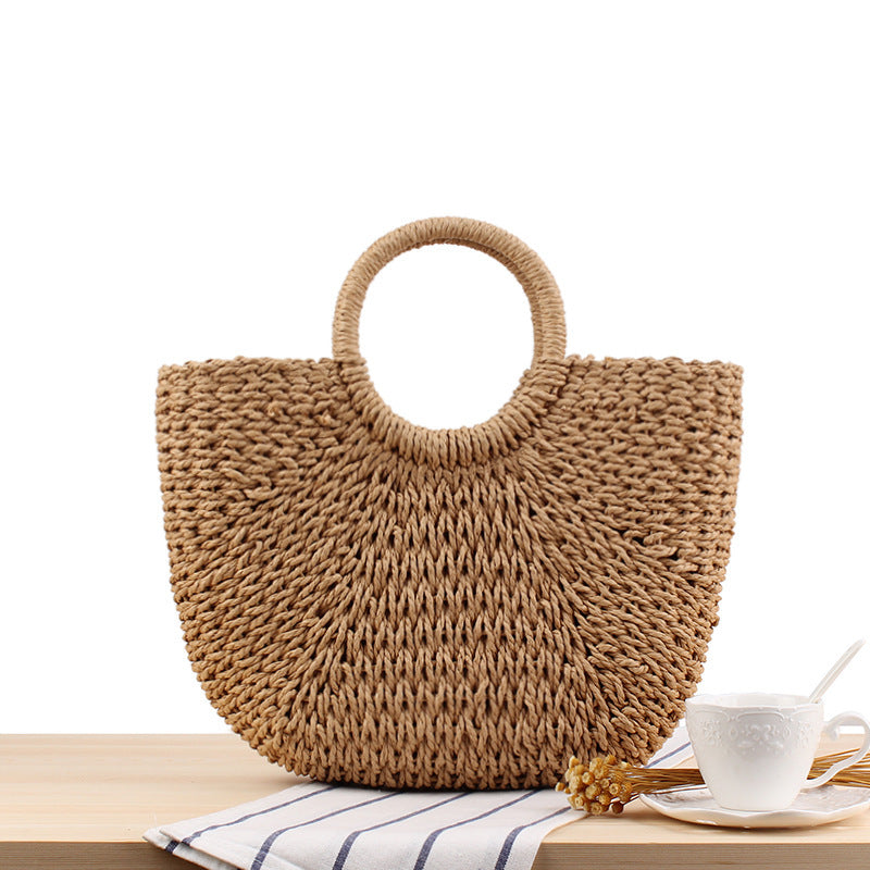 Strandtasche Aus Robustem Geflochtenem Material mit Modernem Kreismodell Brehn