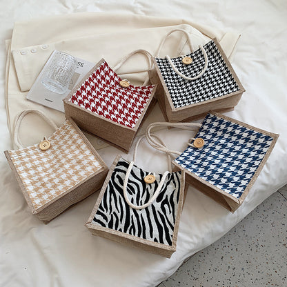 Hahnentrittmuster Canvas Tote Bag