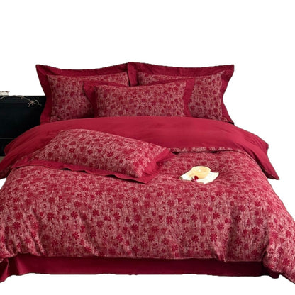 Premium-Baumwoll-Bettwäschegarnitur mit gewebtem Blumenmotiv und eleganter Umschlagkante