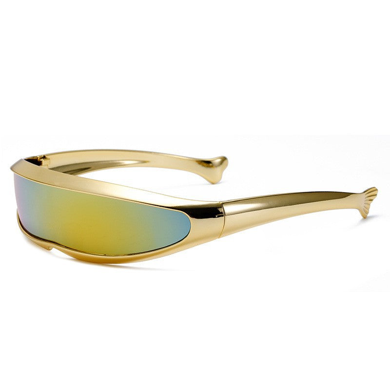 Damen Futuristische Designer-Sonnenbrille mit stilvollem goldenen Rahmen Brehn