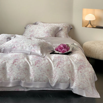 Designer Toile Baumwoll-Satin Bettbezug Set mit Satinrand & Kissenbezügen