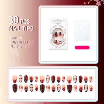 Künstlerisches blumenverziertes Press-On Nagelset