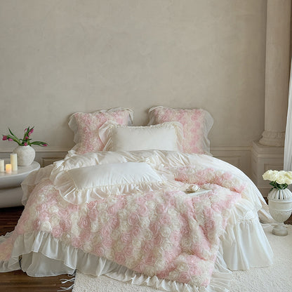 Luxuriöses Blumiges Rüschsen Duvet-Bettwäsche-Set