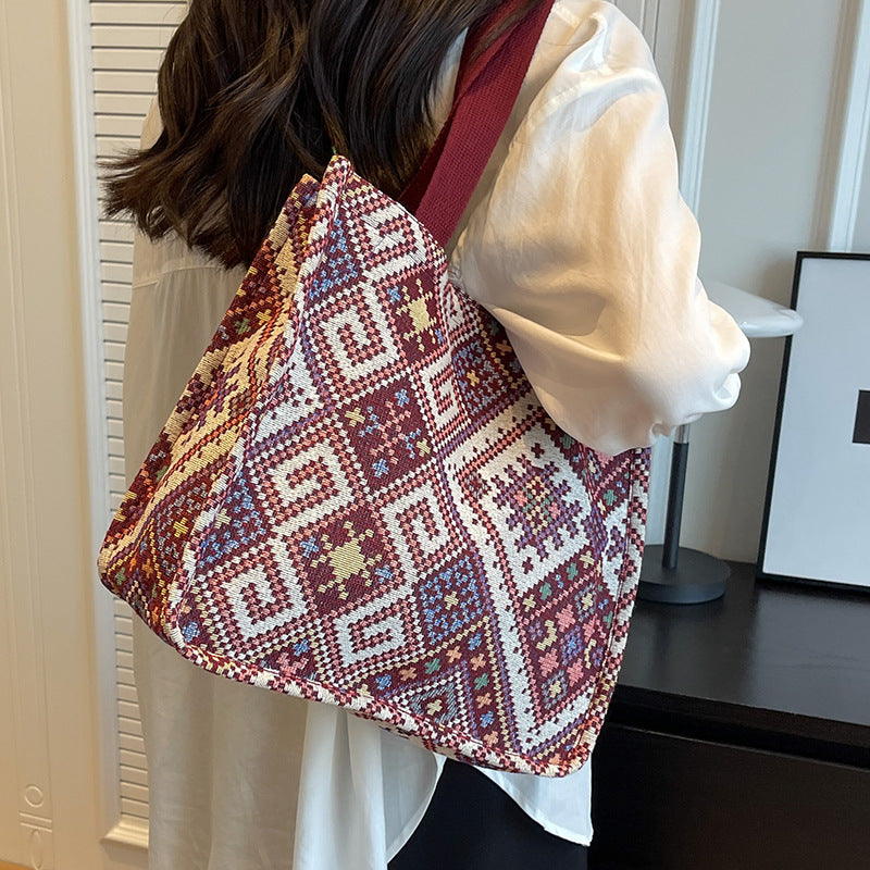 Handgefertigte geometrisch gemusterte Tote Bag