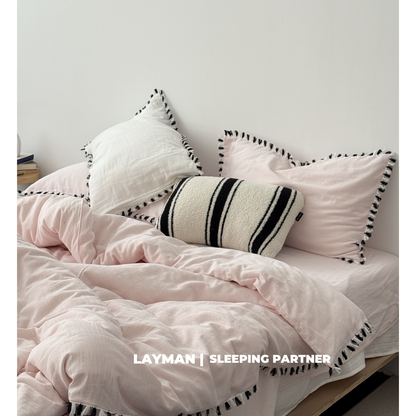 Natürliches Baumwoll‑Leinen Bettbezug‑Set mit gecrashtem Leinenlook und floraler Ton‑in‑Ton‑Musterung