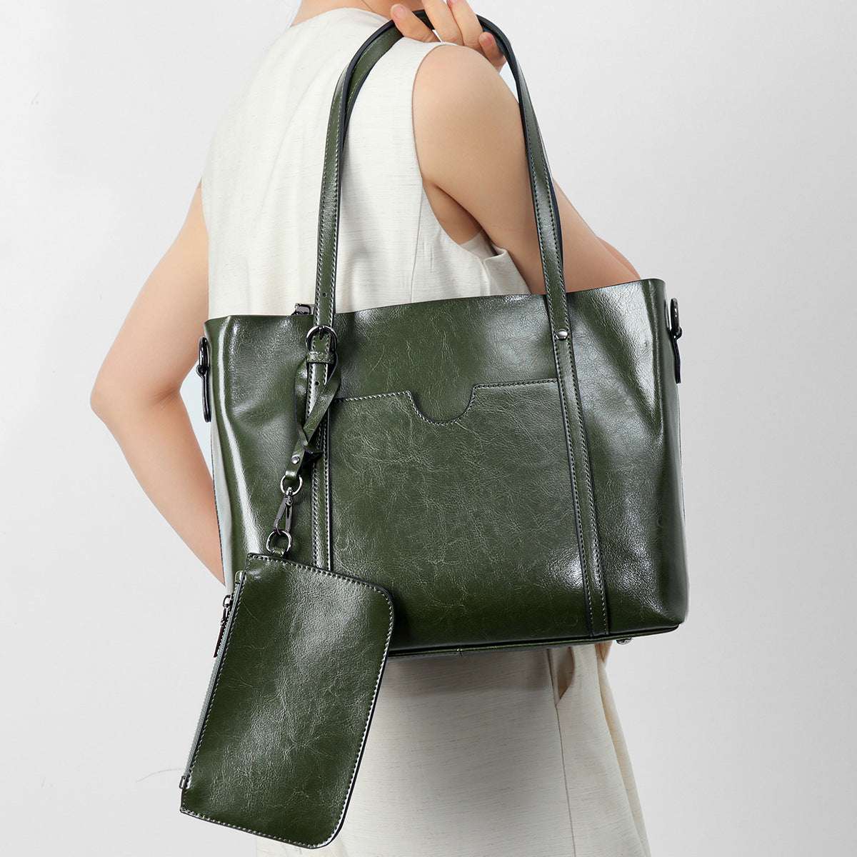 Strukturiert Leder-Optik Tote Bag mit abnehmbarem Beutel