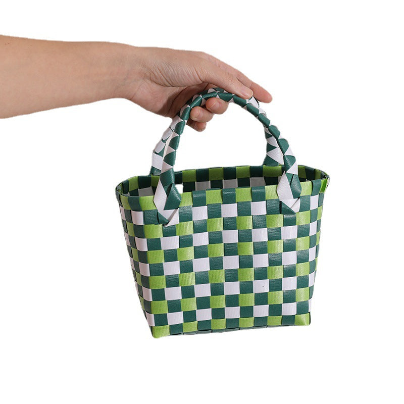 Damen Handtasche aus geflochtenem Kunststoff mit fröhlichem Muster Brehn