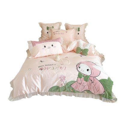 Rabbit Appliqué Baumwollsateen Bettbezugset mit Plüschakzenten