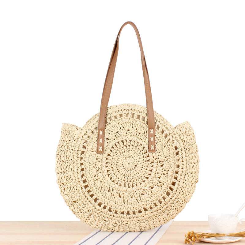 Runde Strohtasche mit Ledergriffen Brehn
