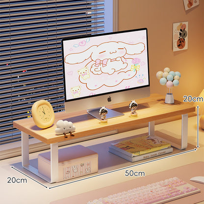 Erhöhter Monitorständer mit Holz-Optik-Oberfläche, Metallrahmen und Unterregal-Stauraum
