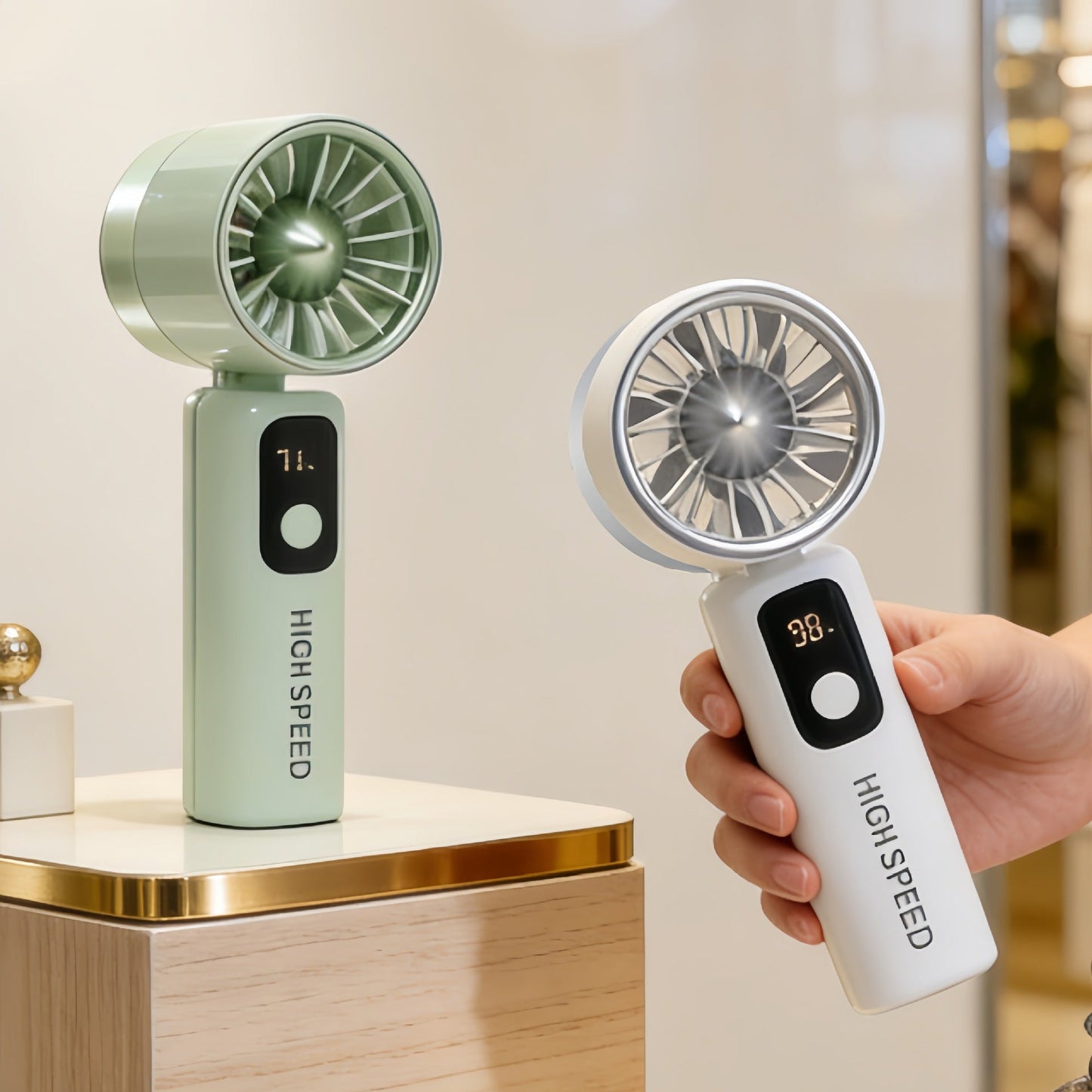 Damen tragbarer Mini-Ventilator mit digitaler Temperaturanzeige Brehn