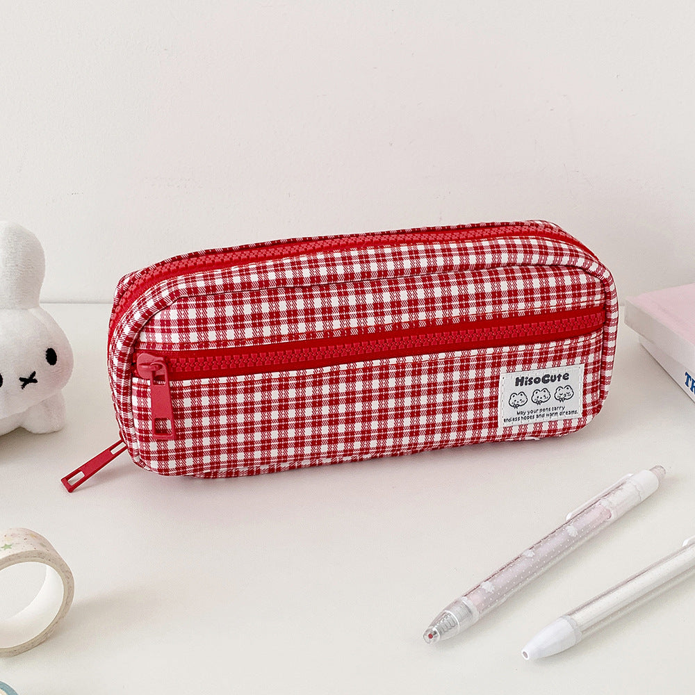 Stylische Gingham Karierten Stiftetui Brehn