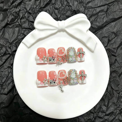 Dekoratives Press-On Nagelkunst-Set mit 3D Charms