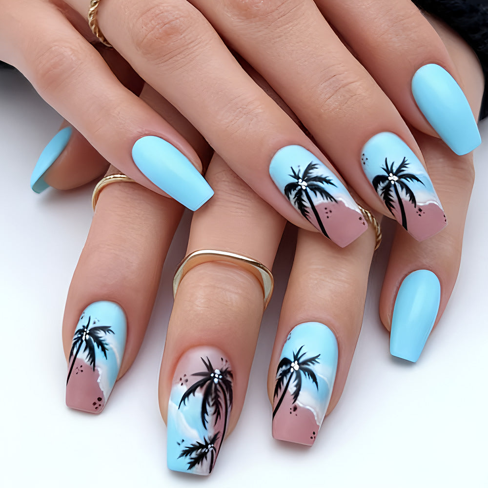 Künstlerische Tropische Insel Press-On Nagelkunst Brehn