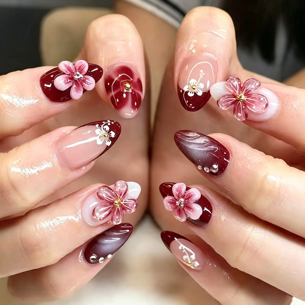 Blumenverzierte Press-On Nagelkunst Brehn 1790636289