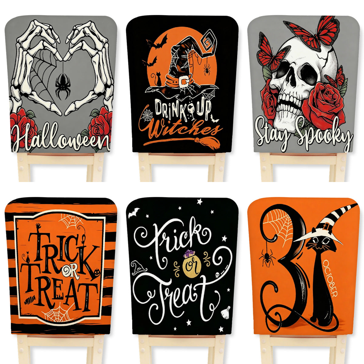 Stretch-Stuhlhusse für Esszimmerstühle mit Halloween-Hexenprint