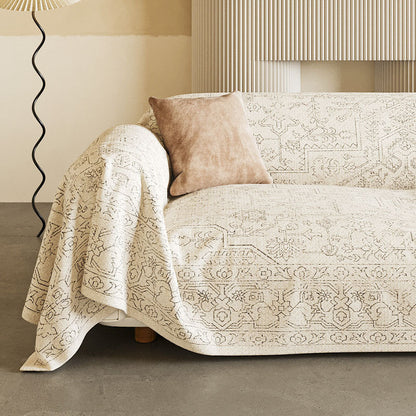 Vintage-Inspired Linen-Blend Reversible Sofa Throw Slipcover