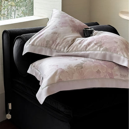 Pastell-Aquarell-Blumen-Satin-Back-Bettbezug-Set mit Paspelabschluss