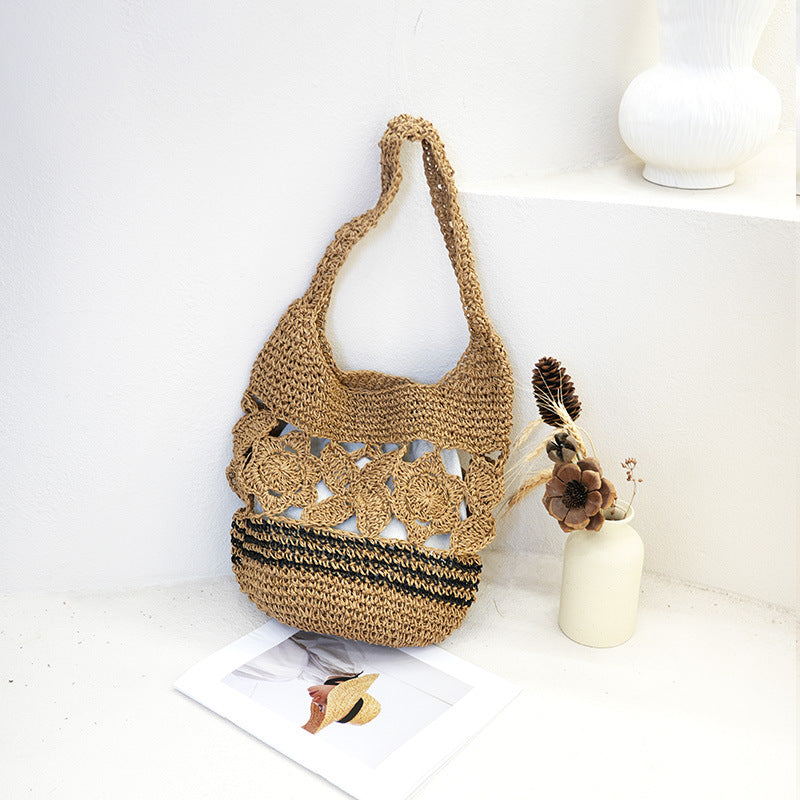 Damen Handgewebte Korbtasche im floralen Design Brehn
