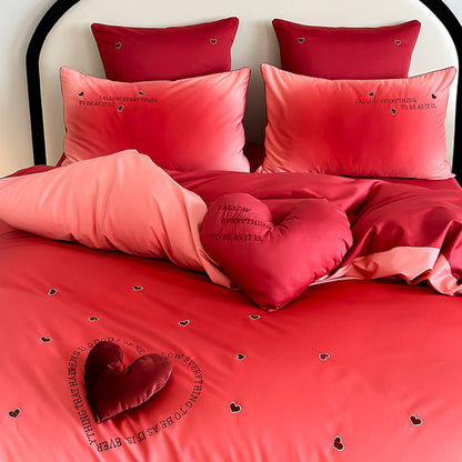 Baumwoll-Perkal Bettbezug-Set mit 3D-Herz-Applikation, Ombre-Design und dekorativem Herzkissen