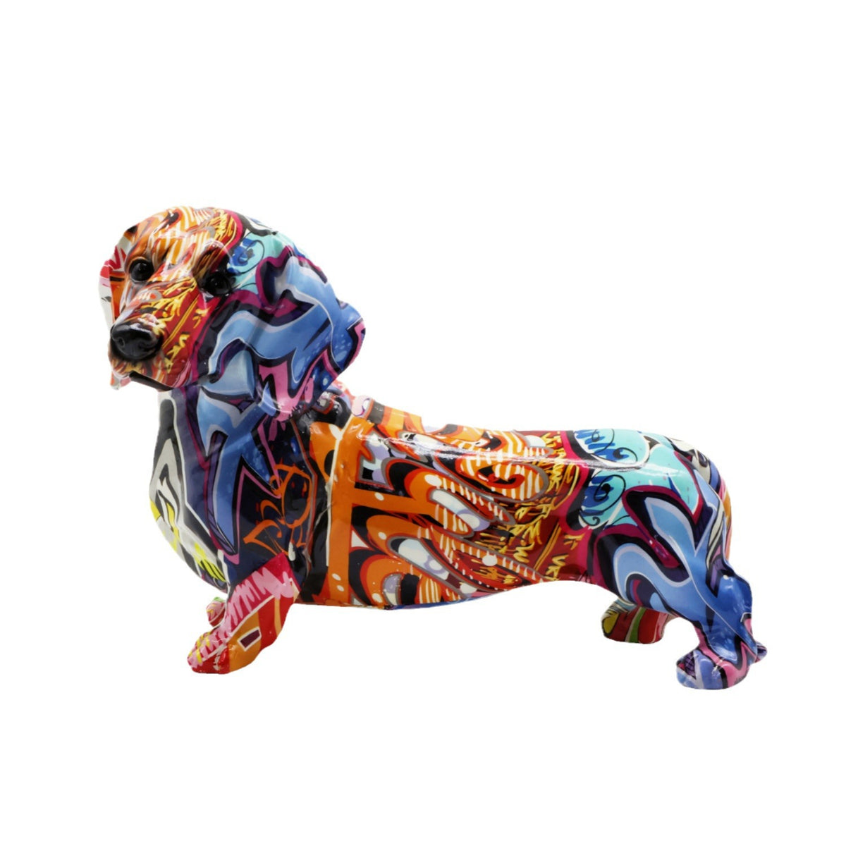 Bunte Dekofigur eines Dachshunds Brehn