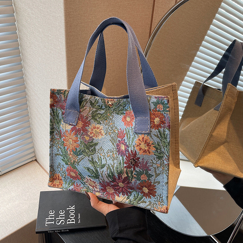 Blumen bestickte Canvas-Shopper-Tasche  1790616925