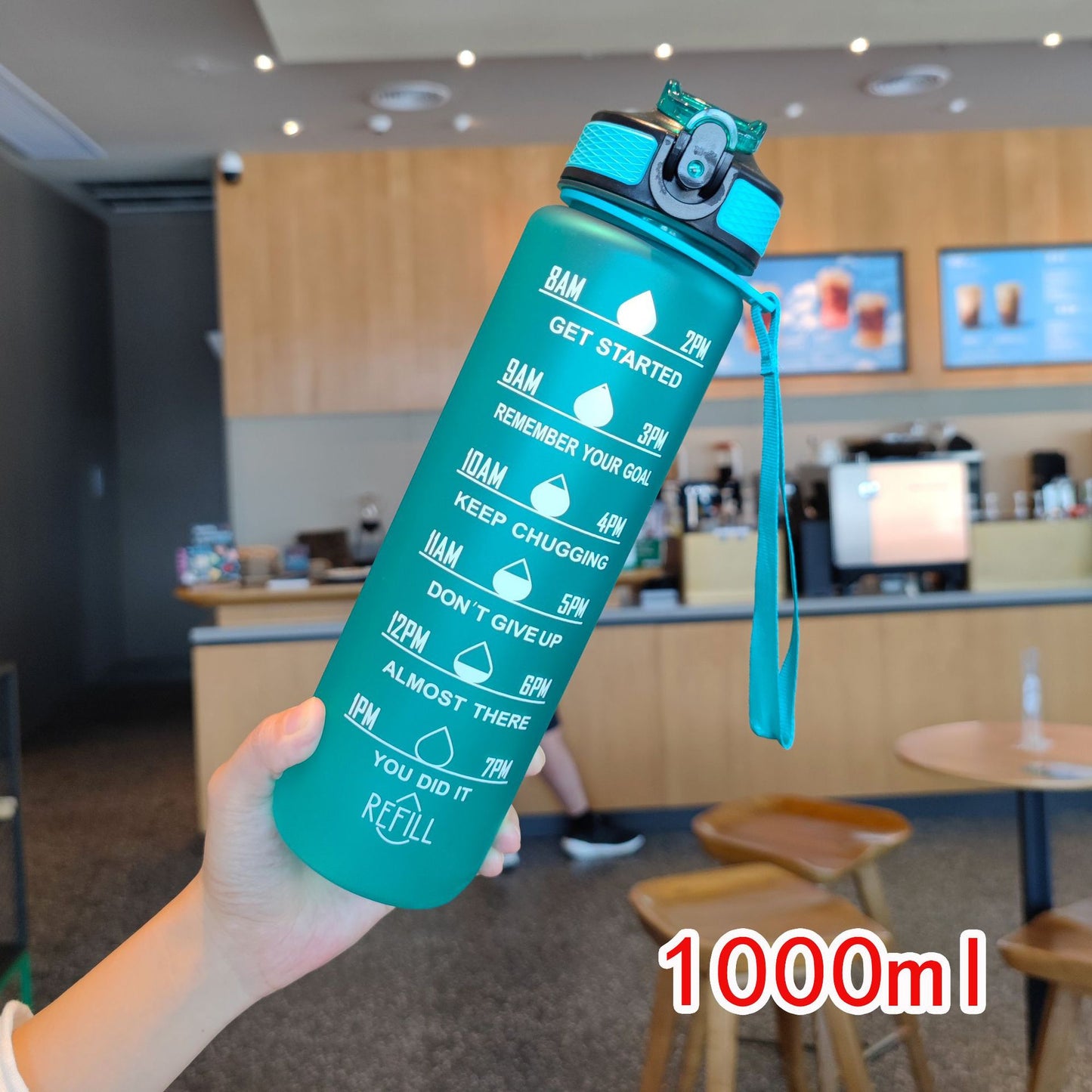 Damen motivierende Wasserflasche mit Zeitmarkierungen Brehn