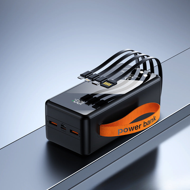 Multifunktionale Powerbank mit integrierten Ladekabeln und digitaler Anzeige Brehn