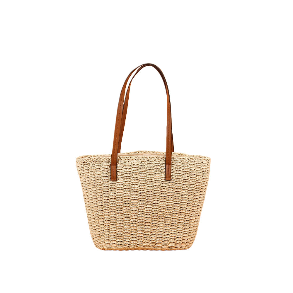 Handtasche Aus Handgeflochtenem Naturmaterial mit Robusten Ledergriffen Brehn