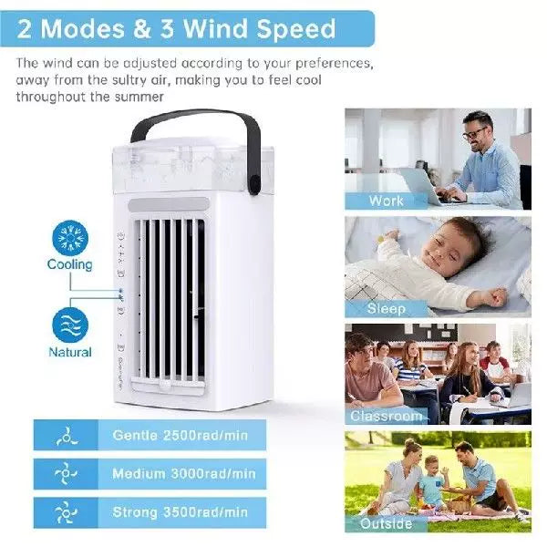 Unisex Einheitsgröße Mikro-Desktop-Evaporationskühler mit austauschbarem Aktivkohle-Kühlpad USB-betrieben verstellbare Lamellen Brehn
