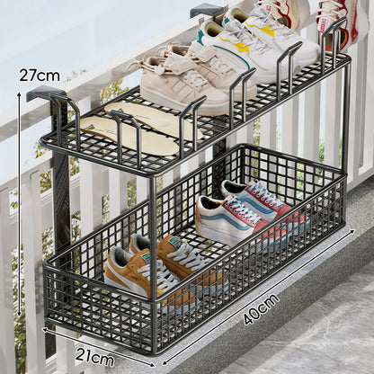 Über-Rail Balkon Schuh-Trocknungs- und Aufbewahrungskorb mit geteilten Mesh-Fächern