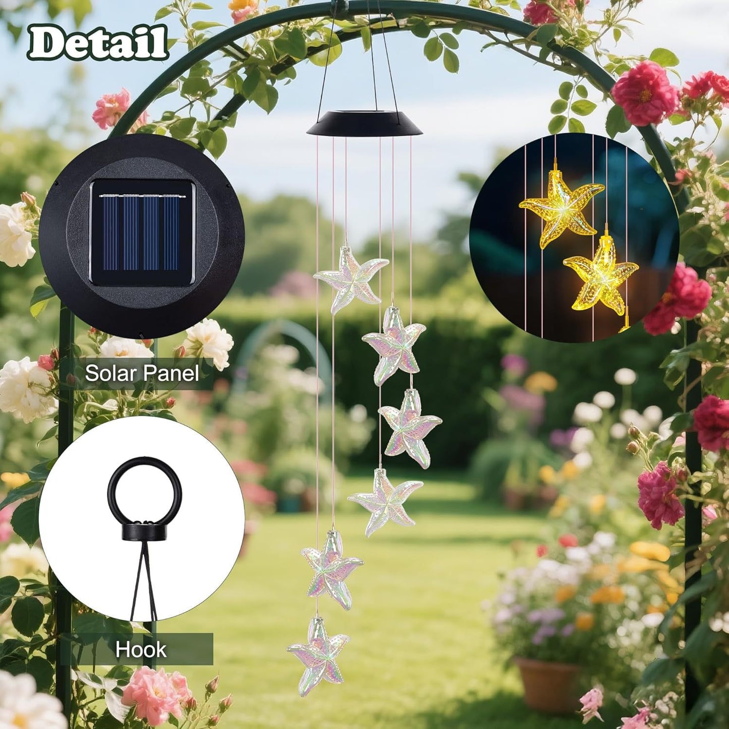 Dekorative Solar-LED-Sternhai-Windspiel Hängeleuchte Gartenlicht Brehn