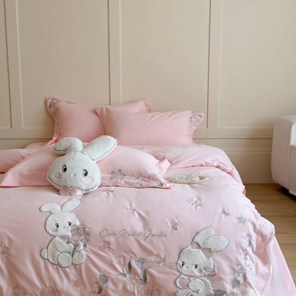 Kinder-Bettwäsche-Garnitur mit gestickten Teddybär‑Applikationen und atmungsaktivem Baumwoll-Perkal