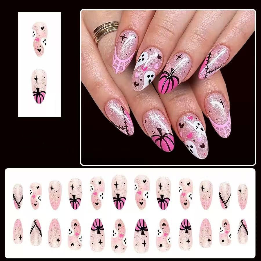 Kunstnagelset mit kreativem Halloween-Motiv und Glitzer Brehn