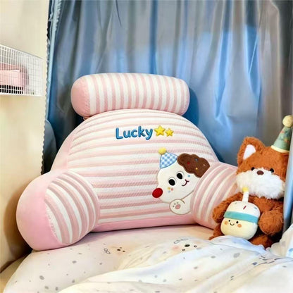 Ergonomisches Bett- und Lesekissen mit Nackenrolle, Armlehnen und besticktem Hunde-Motiv