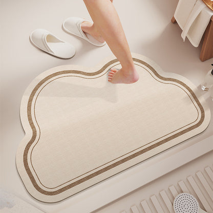 Cloud-Shaped Absorbent Microfiber Bath Mat with Non-Slip Backing and Palm Leaf Print