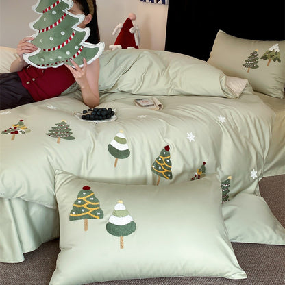 Umkehrbare bestickte Weihnachts-Bettwäsche mit Baumwollsatin-Finish