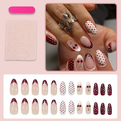 Kunstnagelset mit eleganten Kirsch- und Punkten-Mustern Brehn