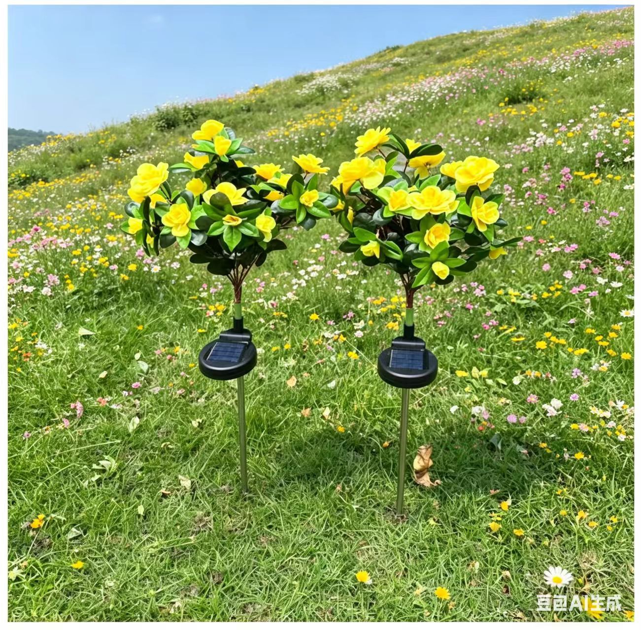 Solarbetriebene realistische Kamellien Blumen Gartenstecklichter mit verstellbaren LED-Köpfen und Edelstahlspike Brehn