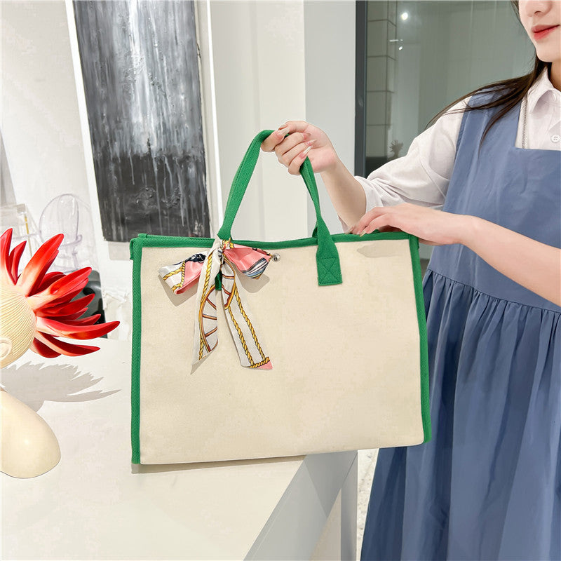 Geräumige Leinenshopper-Tasche mit dekorativem Band
