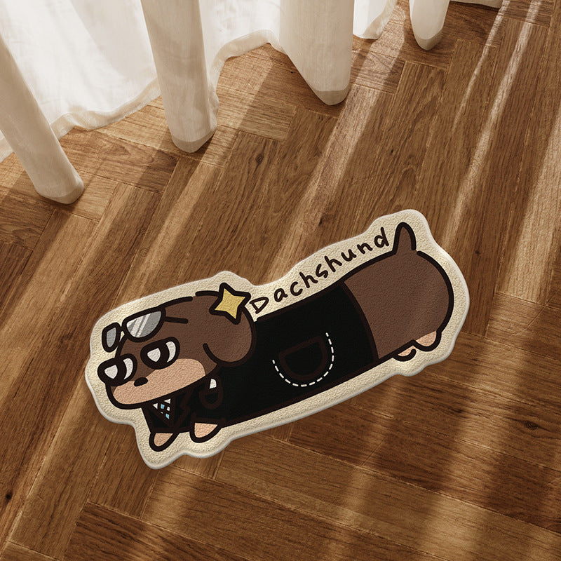 Novelty Dachshund-Shaped Plush Absorbent Bath & Entry Rug with Non-Slip Backing