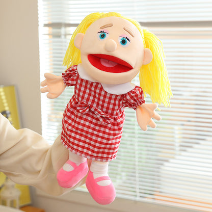 Handpuppe Plüsch Junge Charakter mit beweglichem Mund und weichem Stoffkörper Brehn