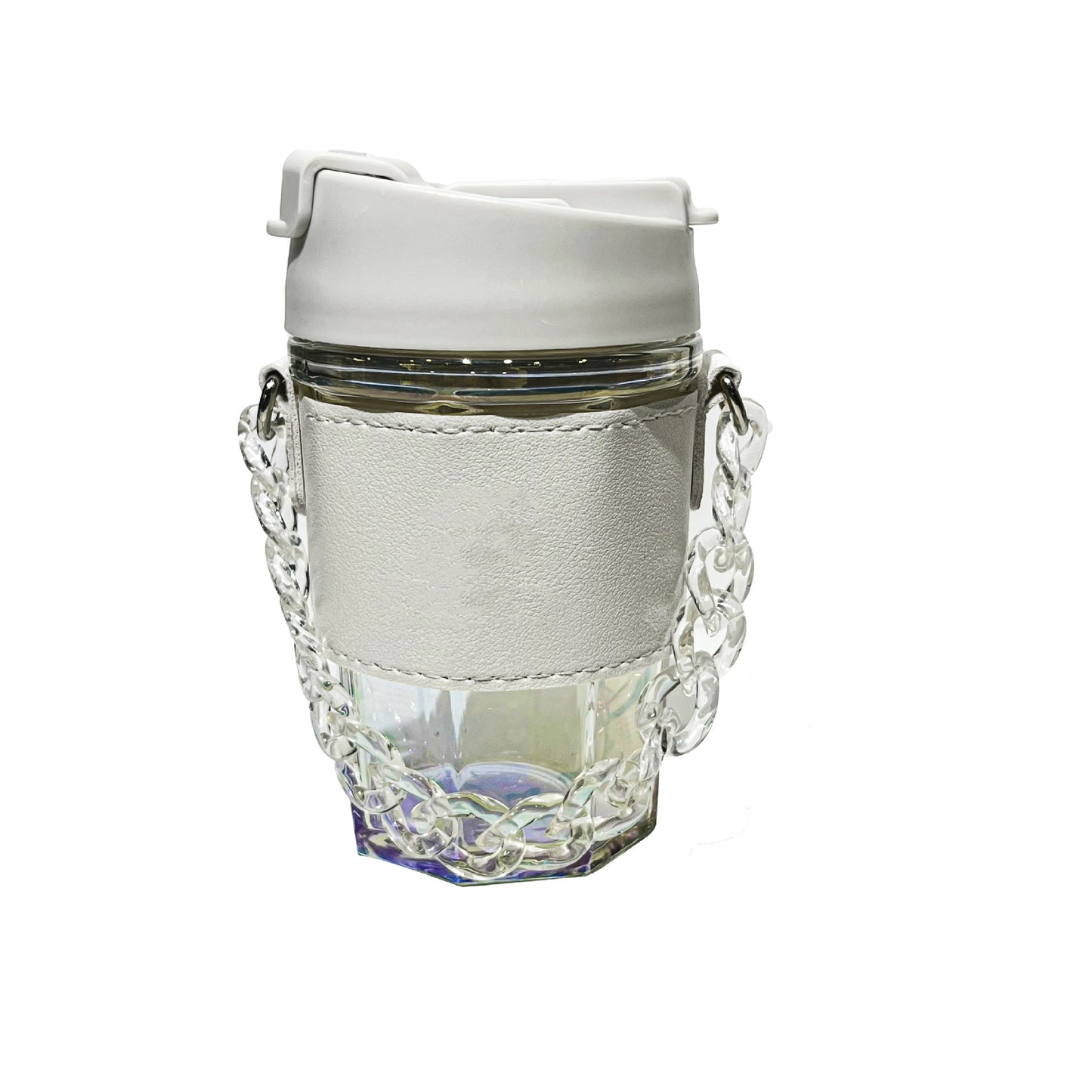Damen trendiger Glasbecher mit Ketten-Tragegurt Brehn