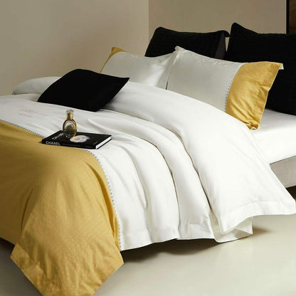 Luxuriöses Satin-Feel Wendebettbezug- und Kissenbezug-Ensemble mit Streifenbettdecke