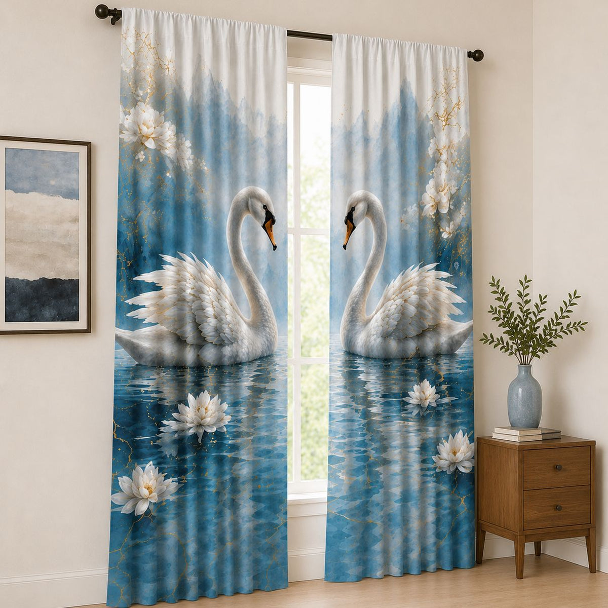 Verschnörkelter Vogel-Muster Fenstervorhang