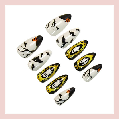 Kunstnagelset mit gruseligen Halloween-Motiven und auffälligen Designs Brehn